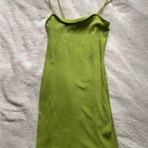 Bershka Vibrant Green Ribbed Mini Dress